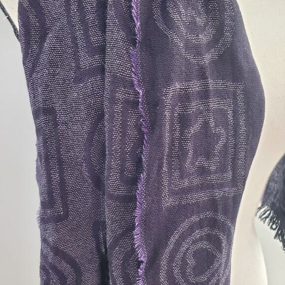 TOUS Black & Purple Wool Blend Graphic Scarf - Picture 7 of 11
